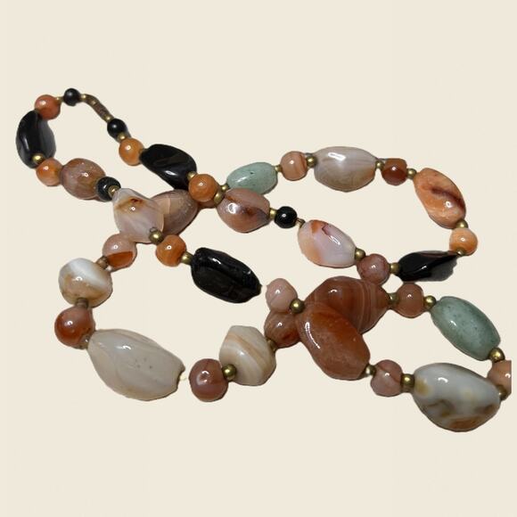 Vintage 60s–70s Beggar Bead Necklace – Natural Stone Mix – 22" Strand - Picture 3 of 5